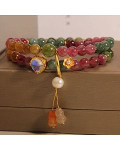 Buddha Stones Multicolored Tourmaline Positive Double Wrap Gourd Charm Bracelet - Tourmaline(Positive♥Love)(Wrist Circumference 14-16cm)Double Wrap