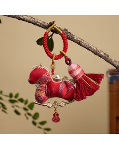 Buddha Stones Multicolored Year Of The Horse Gourd Ingot Design Freedom Prosperity Key Chain - Purple Horse 12*3mm