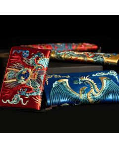 Buddha Stones Mythical Beast Phoenix Dragon Qilin Su Embroidery Ticket Folder Storage Journey Shopping Purse Handbag - Crane (Turquoise) 23*23cm