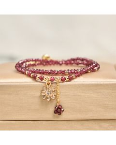 Buddha Stones Natural 2.5mm Garnet Beads Flower Purification Multilayer Bracelet - Garnet(Wrist Circumference: 15-21cm)