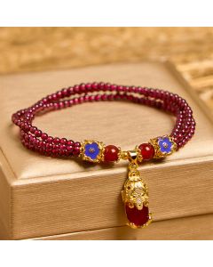 Buddha Stones Natural 3mm Garnet Beads PiXiu Flower Purification Multilayer Bracelet - Garnet(Wrist Circumference 14-16cm)