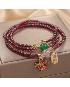 Buddha Stones Natural 3mm Ultra-thin Garnet Beads Cherry Blossom Flower Attract Fortune Protection Multilayer Bracelet - 3mm Garnet(Wrist Circumference 14-15cm)