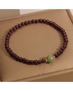Buddha Stones Natural 3mm Ultra-thin Garnet Hetian Jade Beads Stability Bracelet - Garnet(Wrist Circumference 14-16cm)
