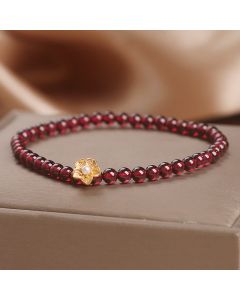 Buddha Stones Natural 4mm Garnet Beads Flower Passion Bracelet - Garnet(Wrist Circumference 14-16cm)
