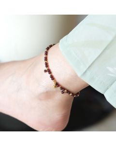 Buddha Stones Natural 4mm Garnet Copper Gold Plated Calm Anklet - 4mm Garnet Golden Bead