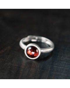Buddha Stones Natural 925 Sterling Silver Garnet Adjustable Protection Ring - Garnet(Adjustable)