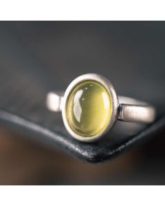 Buddha Stones Natural 925 Sterling Silver Prehnite Citrine Adjustable Happiness Ring - C Style(About 9*9mm)