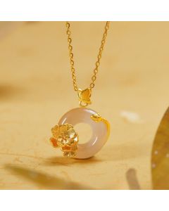 Buddha Stones Natural 925 Sterling Silver White Chalcedony Peace Buckle Peach Blossom Butterfly Positive Necklace Pendant - White Chalcedony