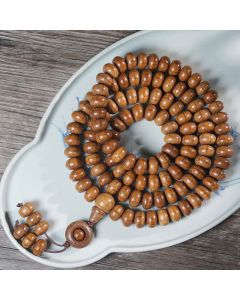 Buddha Stones Natural Abelia Biflora Wood Protection 108 Bead Mala - 6*8 mm