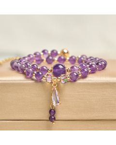 Buddha Stones Natural Amethyst Beads Balance Multi-layer Bracelet - Amethyst (Wrist Circumference: 15-21cm)