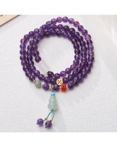 Buddha Stones Natural Amethyst Beads Coin Hanging Gourd Chalcedony Lotus Balance Multi-layer Bracelet - Amethyst & Lotus