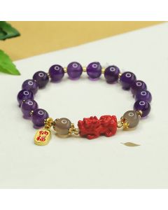 Buddha Stones Natural Amethyst Cinnabar Pi Xiu Fu Character Balance Bracelet - Amethyst(Wrist Circumference 14-16cm)