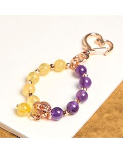 Buddha Stones Natural Amethyst Citrine Bead Healing Key Chain Hanging Decoration - Amethyst Citrine