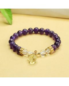 Buddha Stones Natural Amethyst Citrine Money Bag Balance Bracelet - Amethyst(Wrist Circumference 14-16cm)
