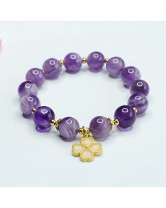 Buddha Stones Natural Amethyst Crystal Inner Peace Four Leaf Clover Charm Bracelet - Amethyst(Spiritual Awareness♥Inner Peace)