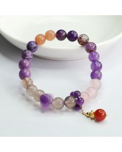 Buddha Stones Natural Amethyst Crystal Inner Peace Healing Bead Charm Bracelet - Amethyst(Inner Peace♥Healing)(Wrist Circumference 14-16cm)