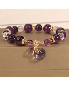 Buddha Stones Natural Amethyst Crystal Money Bag Charm Positive Bracelet - Amethyst Money Bag