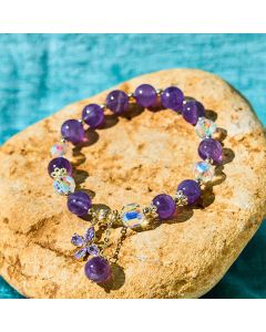 Buddha Stones Natural Amethyst Crystal Spiritual Butterfly Charm Bracelet - Amethyst (Spiritual Awareness ♥ Inner Peace)