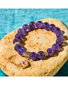 Buddha Stones Natural Amethyst Four Leaf Clover Charm Communication Bracelet - Amethyst(Wrist Circumference: 15-17cm)