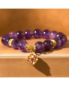 Buddha Stones Natural Amethyst Four Leaf Clover Charm Communication Bracelet - Amethyst(Wrist Circumference: 15-17cm)