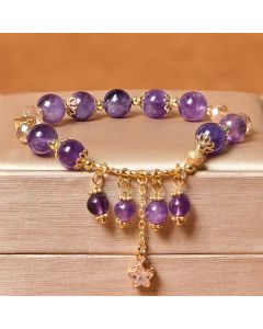 Buddha Stones Natural Amethyst Four Leaf Clover Star Peace Bracelet - Amethyst(Wrist Circumference: 14-18cm)