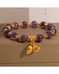 Buddha Stones Natural Amethyst Lotus Healing Spiritual Bracelet - Amethyst(Wrist Circumference 14-16cm)