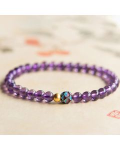 Buddha Stones Natural Amethyst Lotus Spiritual Awareness Bracelet - 8mm Amethyst(Wrist Circumference: 14-16cm)
