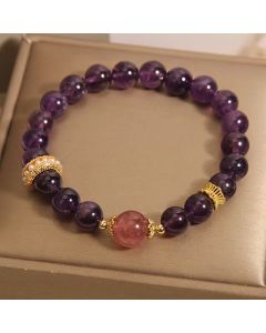Buddha Stones Natural Amethyst Lucky Strawberry Quartz Beads Peace Bracelet - Amethyst(Wrist Circumference: 6-6.3in)