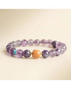 Buddha Stones Natural Amethyst Lucky Wooden Beads Peace Bracelet - Amethyst-0.3in