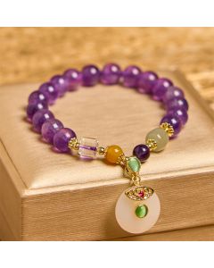 Buddha Stones Natural Amethyst Peace Buckle Charm Spiritual Bracelet - Amethyst(Wrist Circumference 14-16cm)