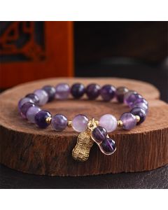 Buddha Stones Natural Amethyst Peanut Good Things Happen Healing Bracelet - Amethyst(Wrist Circumference 15-16cm)