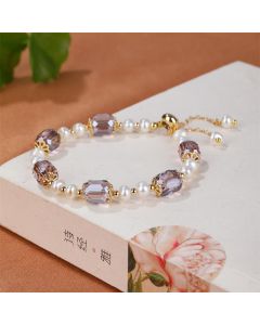 Buddha Stones Natural Amethyst Pearl Peace Healing Chain Bracelet - Amethyst&Pearl(Wrist Circumference 14-16cm)