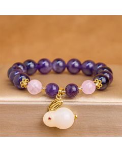 Buddha Stones Natural Amethyst Rabbit Beads Inner Peace Bracelet - Amethyst(Wrist Circumference 14-16cm)
