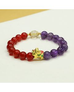 Buddha Stones Natural Amethyst Red Agate Pi Xiu Balance Bracelet - Amethyst & Red Agate (Wrist Circumference 14-16cm)