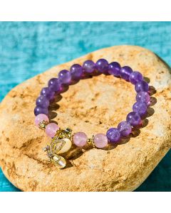 Buddha Stones Natural Amethyst Strawberry Quartz Crystal Healing Butterfly Charm Bracelet - Amethyst(Wrist Circumference: 14-17cm)