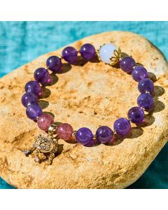 Buddha Stones Natural Amethyst Strawberry Quartz Peace Lock Charm Positive Bracelet - Amethyst(Wrist Circumference: 15-16.5cm)