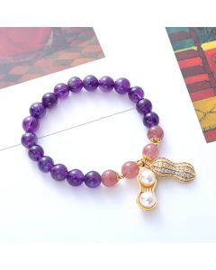Buddha Stones Natural Amethyst Strawberry Quartz Peanut Good Things Happen Positive Bracelet - Amethyst(Wrist Circumference 15-16cm)