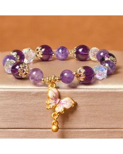 Buddha Stones Natural Amethyst Sun Stone Butterfly Peace Bracelet - Sun Stone(Wrist Circumference: 14-18cm)