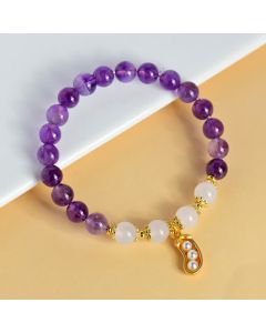 Buddha Stones Natural Amethyst White Agate Peanut Good Things Happen Spiritual Bracelet - Amethyst(Wrist Circumference 15-16cm)