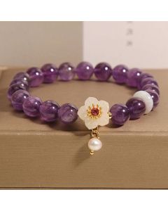 Buddha Stones Natural Amethyst White Agate Pearl Charm Balance Bracelet - Amethyst(Wrist Circumference: 14-17cm)