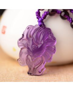 Buddha Stones Natural Amethyst White Crystal Citrine Nine Tailed Fox Luck Necklace Pendant - Citrine(Happiness♥Prosperity) / Fox