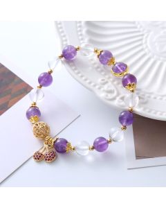 Buddha Stones Natural Amethyst White Crystal Positive Cherry Charm Bracelet - Amethyst(Spiritual Awareness♥Inner Peace)