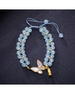 Buddha Stones Natural Aquamarine Amethyst Moonstone Butterfly Bamboo Healing Bracelet - Moonstone(Wrist Circumference: About 14-16cm)