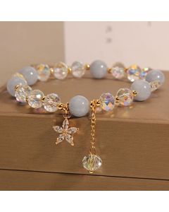 Buddha Stones Natural Aquamarine Crystal Zircon Flower Peace Healing Bracelet - Aquamarine(Wrist Circumference 14-16cm)