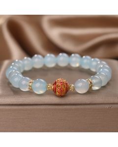Buddha Stones Natural Aquamarine Flower Bead Healing Bracelet - Aquamarine(Wrist Circumference 14-17cm)
