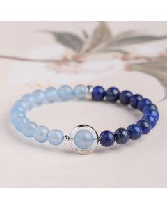 Buddha Stones Natural Aquamarine Lapis Lazuli Healing Bracelet - Double Wrap Bracelet (Wrist Circumference: 14-15cm)