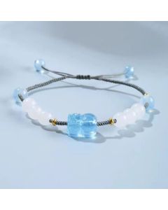 Buddha Stones Natural Aquamarine PiXiu Hetian White Jade Healing Bracelet - Aquamarine&Hetian White Jade