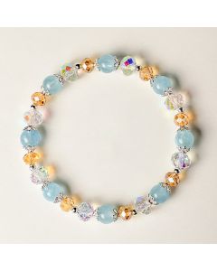 Buddha Stones Natural Aquamarine Super Seven Crystal Sparkling Faceted Bead Peace Bracelet - 10mm Super Seven Crystal Copper Bead(Wrist Circumference: 14-15cm)