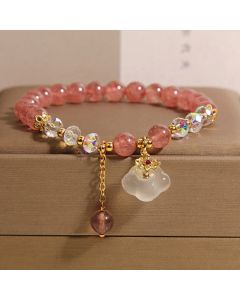 Buddha Stones Auspicious Clouds Strawberry Quartz White Agate White Crystal Positive Bracelet - Strawberry Quartz(Wrist Circumference: 16-18cm)