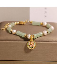 Buddha Stones Natural Bamboo Flower Green Aventurine Pearl Balance Bracelet - Green Aventurine(Wrist Circumference: 18-22cm)